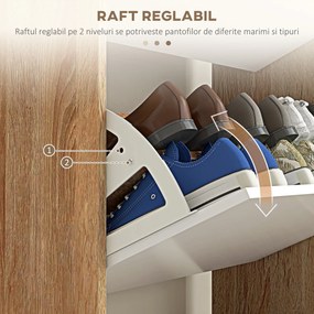 HOMCOM Dulap pentru Pantofi cu Economie de Spațiu cu 3 Sertare și Raft Reglabil, Suport Subțire pentru, 72x24x119 cm, Alb | Aosom Romania