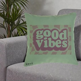 Perna Decorativa Good Vibes Retro Roz, 40x40 cm, Verde, Husa Detasabila, Perna Inclusa, BEKZ®