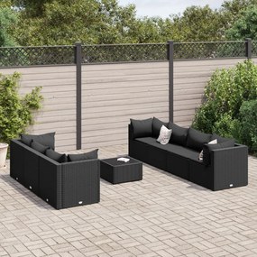 3308035 vidaXL Set mobilier de grădină cu perne, 8 piese, negru, poliratan