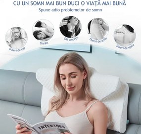 Perna cervicala ortopedica CERVI-SAN Memory Plus, doua inaltimi si suport brate, husa Tencel