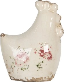 Figurină decorativă găină, din ceramică, bej, aspect vintage, 9x6x11 cm
