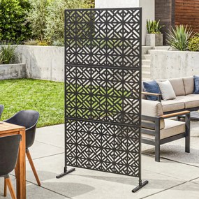 Outsunny Panou despărțitor decorativ pentru intimitate exterior Claustra decorativă pentru grădină 3 panouri cu model geometric Oțel 92x40x192cm Negru | Aosom Romania
