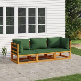 3155314 vidaXL Set mobilier de grădină cu perne verzi, 3 piese, lemn masiv