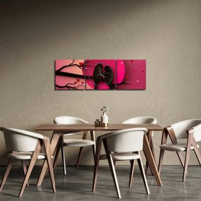 Tablou - Păsări îndrăgostite (cu ceas) (90x30 cm)