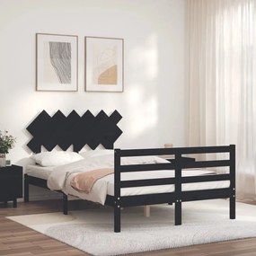 3195265 vidaXL Cadru de pat cu tăblie dublu, negru, lemn masiv