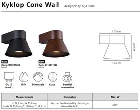 Aplica pentru perete exterior cu protectie IP54 Kyklop Cone Black