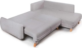Colțar gri deschis extensibil/cu spațiu de depozitare cu tapițerie din catifea reiată (cu colț pe partea stângă/în formă de ”L”) Tori – Bonami Selection