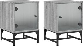 vidaXL Noptiere cu uși din sticlă, 2 buc., gri sonoma, 35x37x50 cm