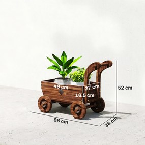 Outsunny Strat Înălțat pentru Grădină în Formă de Cărucior cu 4 Roți și Mâner, Ghiveci din Lemn de Molid cu Găuri de Drenaj, pentru Balcon, Terasă, 68x38x52 cm, Finisaj Carbonizat | Aosom Romania