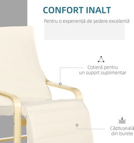 HOMCOM Fotoliu Relax cu Suport pentru Picioare Reglabil în 5 Nivele și Tetieră, 66,5x94x100 cm, Crem | Aosom Romania