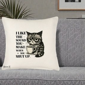 Perna Decorativa I Like the Sound You Make Pisica, 40x40 cm, Crem Reliefat, Husa Detasabila, Perna Inclusa, BEKZ®