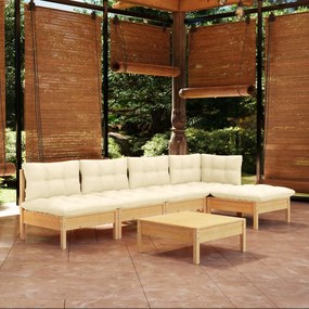 3096340 vidaXL Set mobilier grădină cu perne crem, 6 piese, lemn de pin