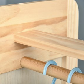 HOMCOM Oglindă de podea cu roți - Suport, 4 cârlige, raft MDF aspect lemn deschis | Aosom Romania