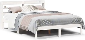 vidaXL Cadru de pat fără saltea, alb, 135x190 cm, lemn masiv de pin