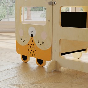 Turn Montessori AIYAPLAY pentru Copii 2-5 Ani cu Tablă și Măsuță, Scăunel pentru Copii din Placaj, 57x39x93 cm, Culoare Lemn | Aosom Romania