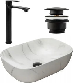 Set lavoar pe blat Rea Belinda alb marmura + baterie Mayson + ventil Click-Clack universal