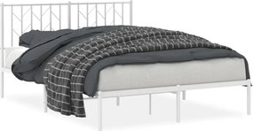 vidaXL Cadru de pat metalic cu tăblie, alb, 135x190 cm