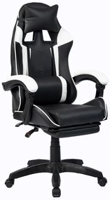 Scaun gaming, masaj în perna lombară, suport picioare, PU, Negru/Alb
