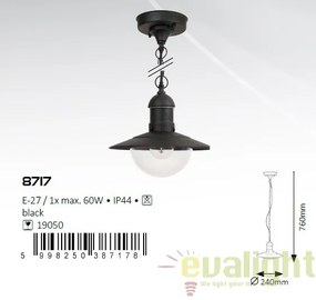 Lustra, Pendul de exterior cu protectie IP44, finisaj negru, diametru 24cm, Oslo 8717 RX