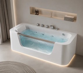 Cadă Freestanding cu Hidromasaj și Iluminare LED, 160x85x58 cm, Alb