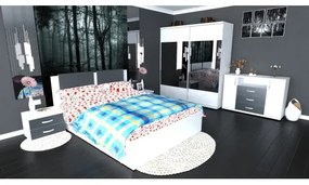 Dormitor Laguna cu pat 140x200 cu lada Alb cu Gri