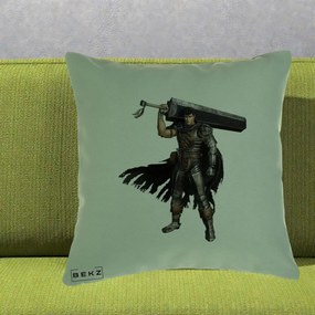 Perna Personalizata Berserk Guts Luptatorul Negru, 40x40 cm, Verde, Husa Detasabila, Perna Inclusa, BEKZ®