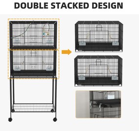 PawHut Cusca Dubla Stivuibila de 164cm pentru Pasari, pe Roti cu Suport, Tava Detasabila, Panou de Plasa Jos, Containere pentru Hrana | Aosom Romania