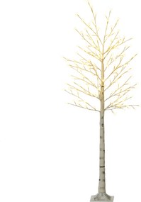 HOMCOM Brad de Mesteacăn cu 180 de Lumini LED Înălțime 180cm 3 Nivele de Luminozitate Alb | Aosom Romania