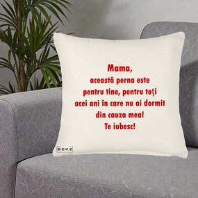 Cadou pentru Mama - Perna Personalizata Perna pentru Mama, 40x40 cm, Crem Reliefat, Husa Detasabila, Perna Inclusa, BEKZ®