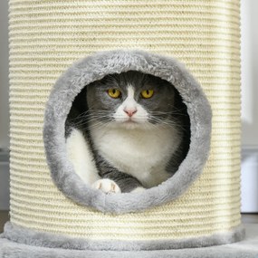 PawHut Copac de Zgariat pentru Pisici, Stalpi din Sfoara de Sisal, Plus Moale, Design Multifunctional, Jucarie cu Minge, Gri, 59x35x100 cm | Aosom Romania