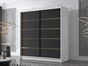 Dulap de haine cu uși culisante Bratoke IV 180 (Alb + Negru + auriu) . Promo -17%. 1105695