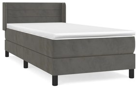 3130992 vidaXL Pat box spring cu saltea, gri închis, 90x190 cm, catifea