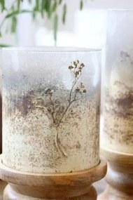 Suport pentru lumânare cu decor din flori uscate, H32 cm, "Antique Mocca"