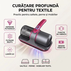 Aspirator antiacarieni wireless cu lampa UV si vibratii, pentru saltele si pat