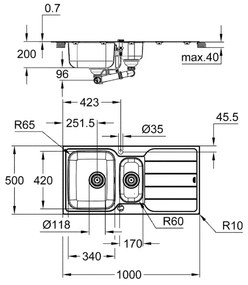 GROHE 31572SD1 - Chiuvetă K500 1000 × 500 mm inox