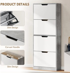 HOMCOM Scarpieră Economisitoare de Spațiu Modernă cu 4 Ante pentru 16 Perechi de Pantofi, 62.5x26x156 cm, Gri Ciment | Aosom Romania