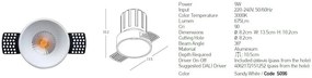Spot LED incastrabil Trimless alb 9W 3000K