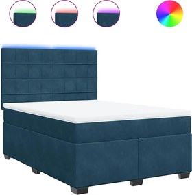 vidaXL Pat box spring cu saltea, albastru, 140x200 cm, catifea