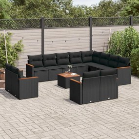 3226517 vidaXL Set mobilier de grădină cu perne, 13 piese, negru, poliratan