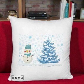 Perna Decorativa Om de Zapada si Brad Craciun, 40x40 cm, Alb Pufos, Husa Detasabila, Perna Inclusa, BEKZ®