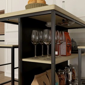 HOMCOM Set masă de bar și 2 taburete de stil industrial cu raft de depozitare, suporturi pentru picioare, metal negru și aspect lemn | Aosom Romania