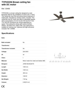 Ventilator de tavan cu telecomanda de exterior IP44 design modern TYPHOON maro
