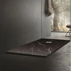Cadita compozit pentru dus Inter Ceramic dreptunghiulara 140x80 cm finisaj marmura negru mat
