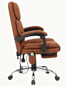 PRESTIGE FABRIC OC-514 PRO – Scaun Directorial Tapițerie Premium Dublu Strat Anti-Zgâriere, Masaj în 7 Puncte, Mecanism Multifuncțional, Suport Picioare, Bază Cromată, Maro