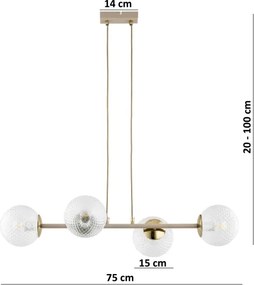 Brilagi - Candelabru suspendat pe cablu STELLA 4xE27/60W/230V bej/auriu