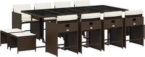 vidaXL Set mobilier de grădină, 13 piese, maro, cu perne, poliratan