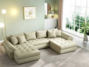 Colțar extensibil dumonde cu ladă de depozitare si sezut confortabil din spuma high-density, Loana U Enjoy Camel 355x185 cm