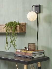 Aplica de perete cu abajur din sticla cu aspect de marmura Carrara negru