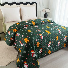 Cuvertura de pat SNOWMAN AND GINGERBREAD, verde Dimensiune: 220 x 240 cm