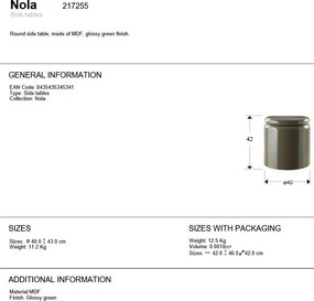 Masuta laterala rotunda din MDF Nola verde